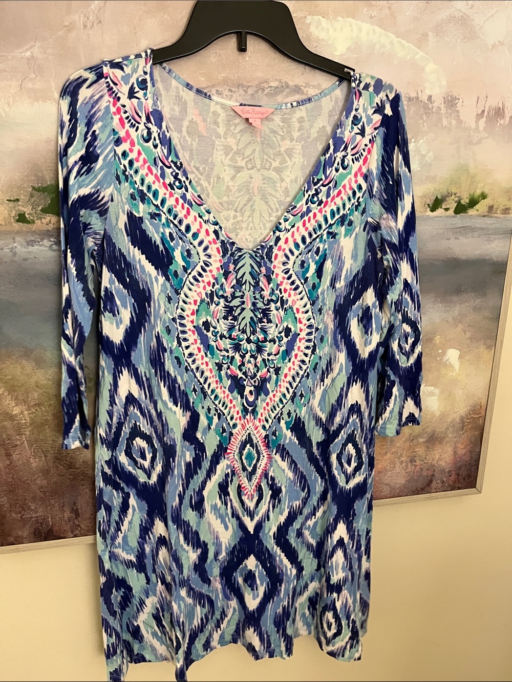 Lilly Pulitzer Blue Teal Pink Ikat Tunic Dress